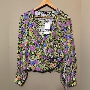 ZARA NWT Floral Wrap-Style Top